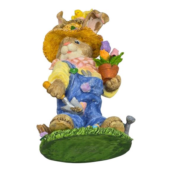 Dressed Gardening Resin Rabbit Figurine Easter Eggs Spring Cottage Chick Tulips - Picture 7 of 8